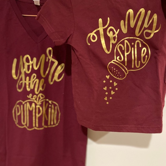 Mommy and me fall matching pumpkin spice shirts small and 2T maroon color - Picture 8 of 13